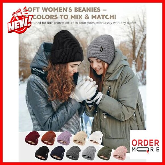 Satin Lined Winter Beanies 3-Pack, Warm Cable Knit Skull Caps